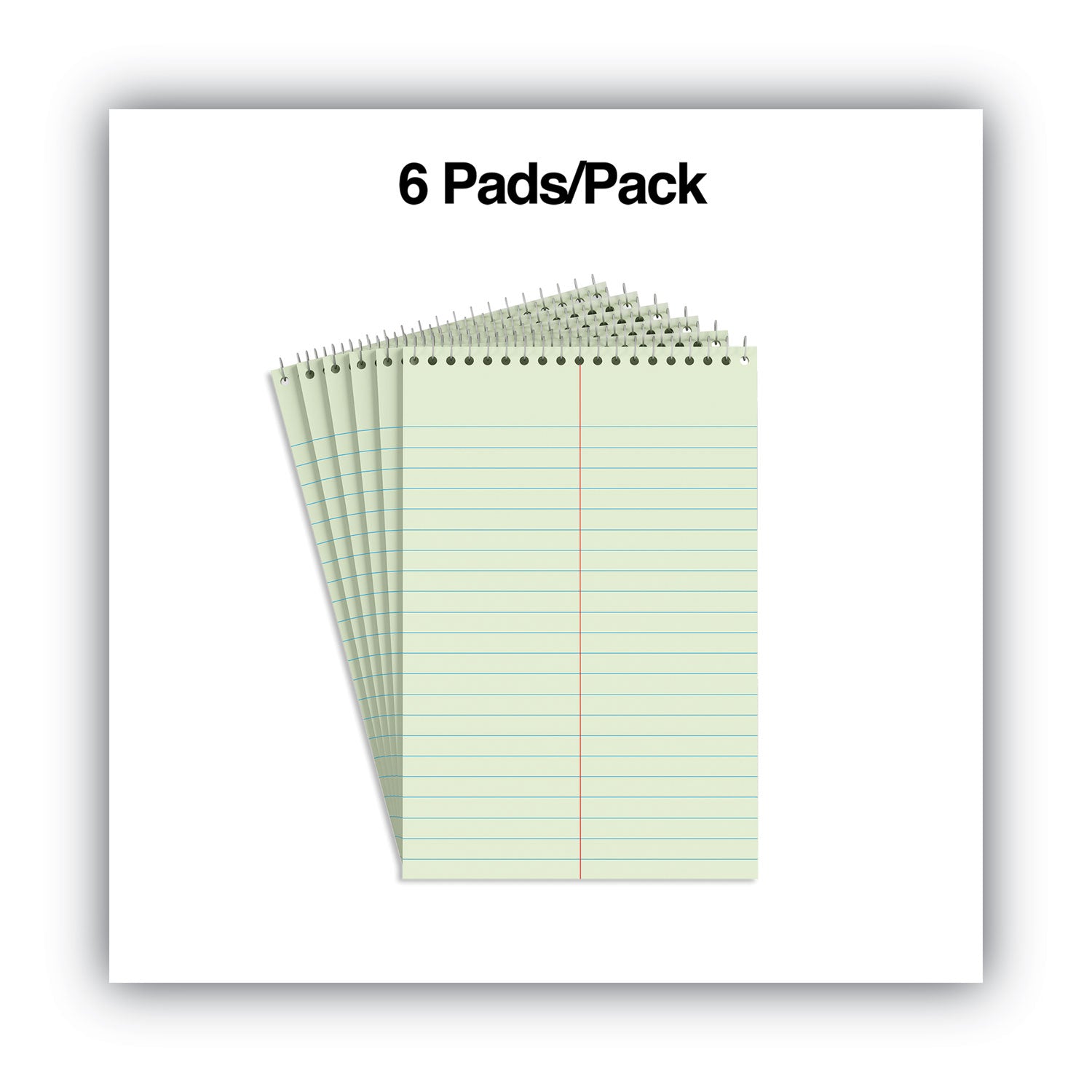 Steno Pads, Gregg Rule, Red Cover, 80 Green-Tint 6 x 9 Sheets, 6/Pack