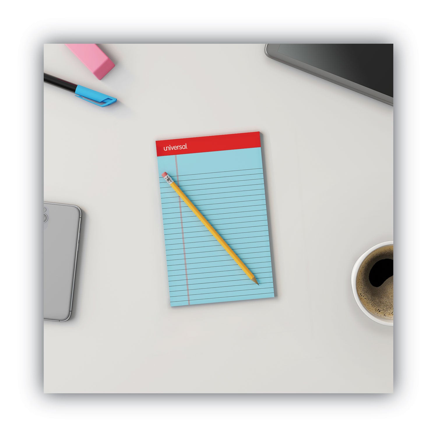 Colored Perforated Ruled Writing Pads, Narrow Rule, 50 Blue 5 x 8 Sheets, Dozen - 