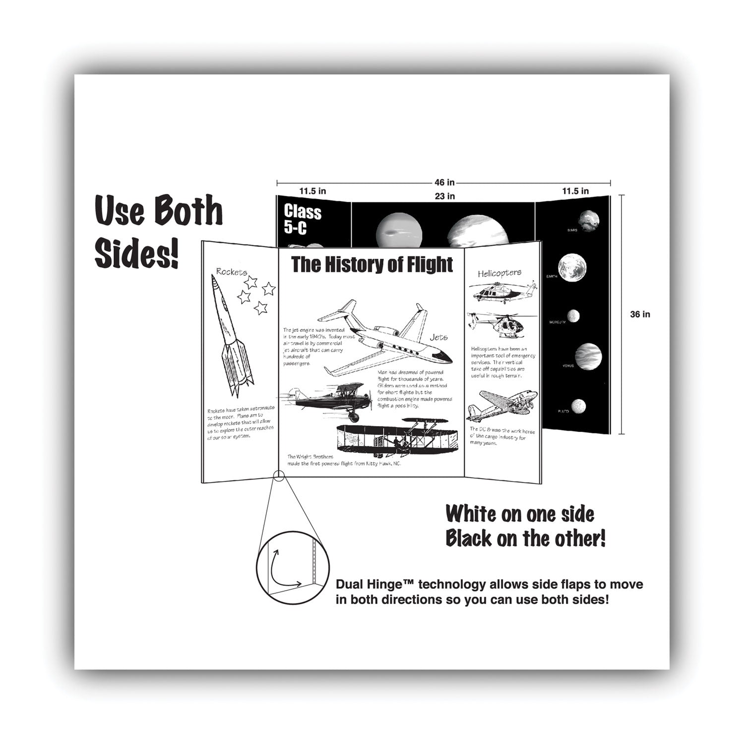 Two Cool Tri-Fold Poster Board, 36 x 48, Black/White, 6/Carton - 