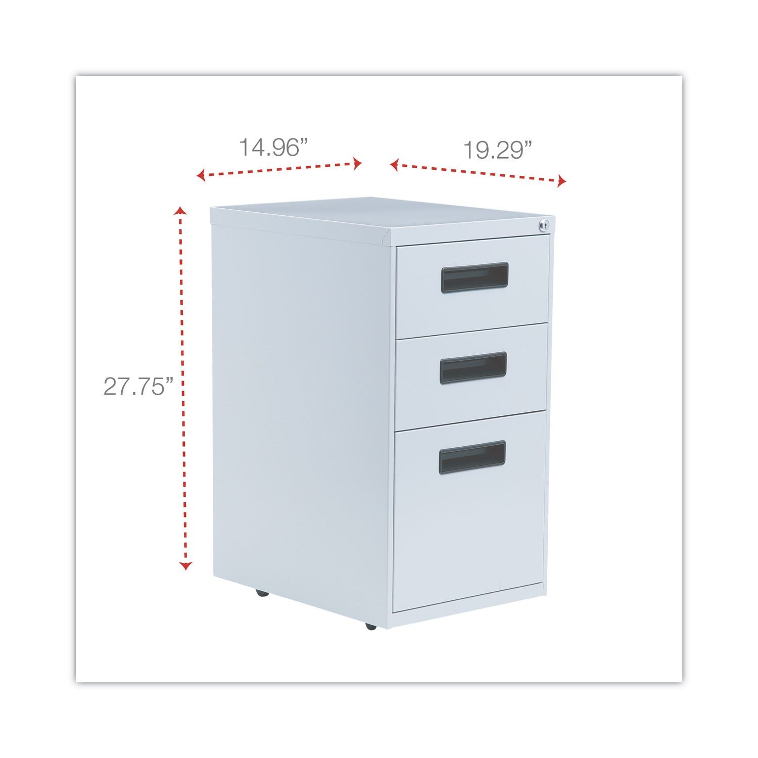 File Pedestal, Left or Right, 3-Drawers: Box/Box/File, Legal/Letter, Light Gray, 14.96" x 19.29" x 27.75