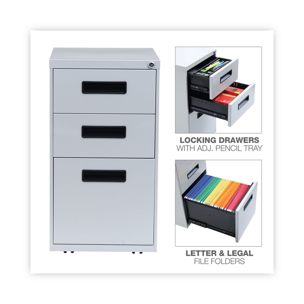 File Pedestal, Left or Right, 3-Drawers: Box/Box/File, Legal/Letter, Light Gray, 14.96" x 19.29" x 27.75