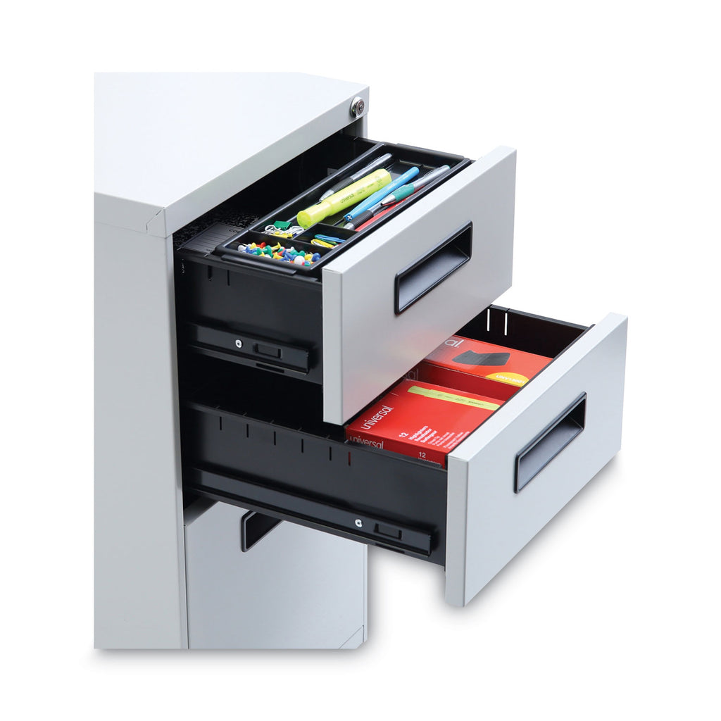 File Pedestal, Left or Right, 3-Drawers: Box/Box/File, Legal/Letter, Light Gray, 14.96" x 19.29" x 27.75