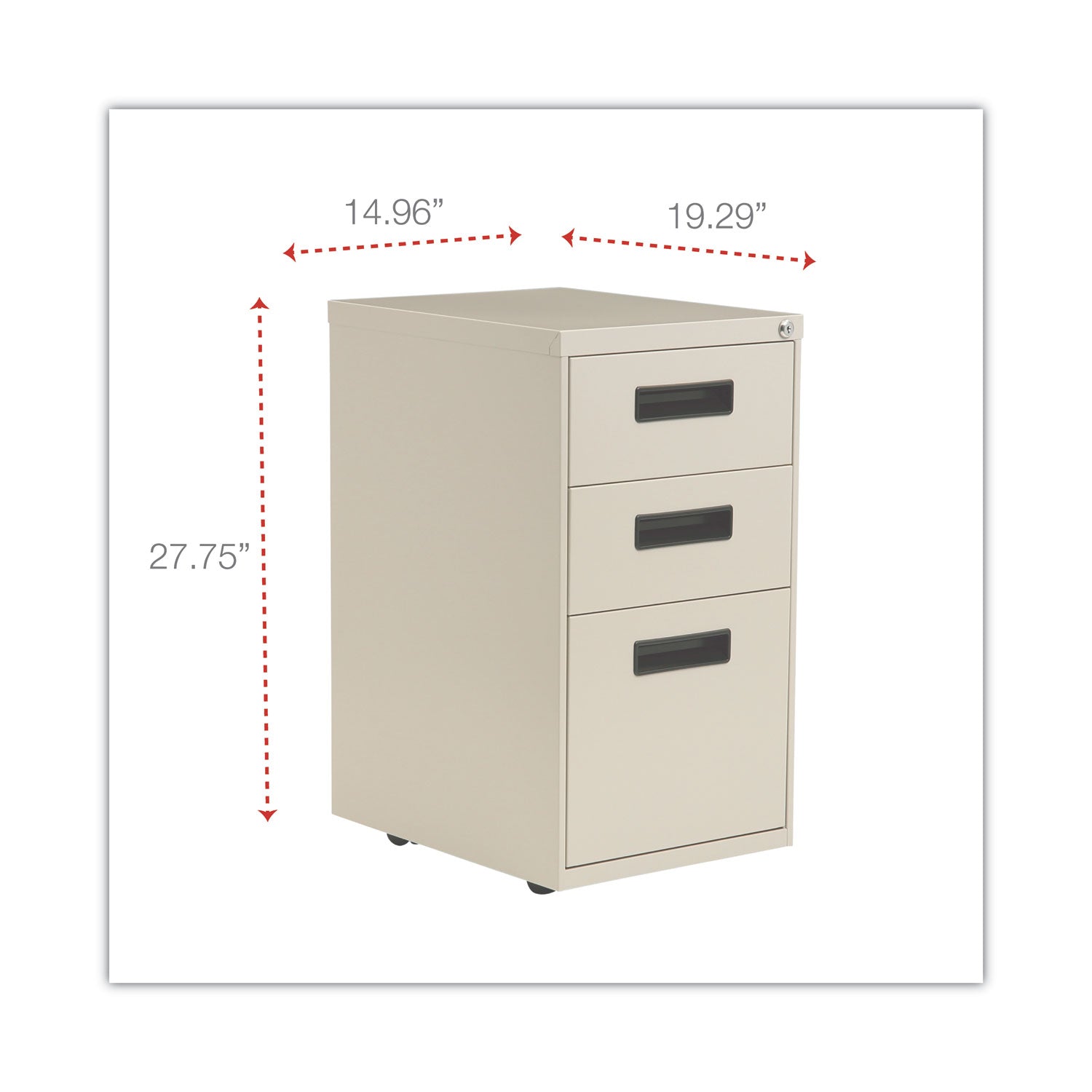 File Pedestal, Left or Right, 3-Drawers: Box/Box/File, Legal/Letter, Putty, 14.96" x 19.29" x 27.75