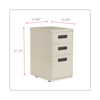 File Pedestal, Left or Right, 3-Drawers: Box/Box/File, Legal/Letter, Putty, 14.96" x 19.29" x 27.75