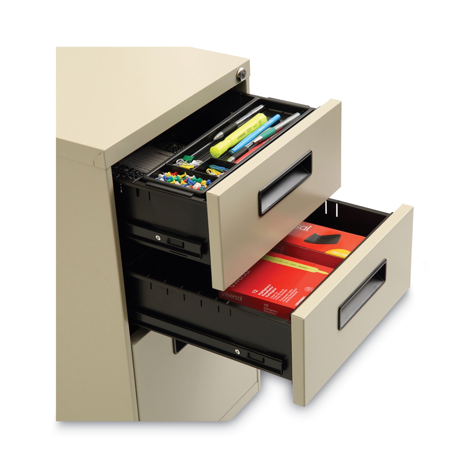File Pedestal, Left or Right, 3-Drawers: Box/Box/File, Legal/Letter, Putty, 14.96" x 19.29" x 27.75
