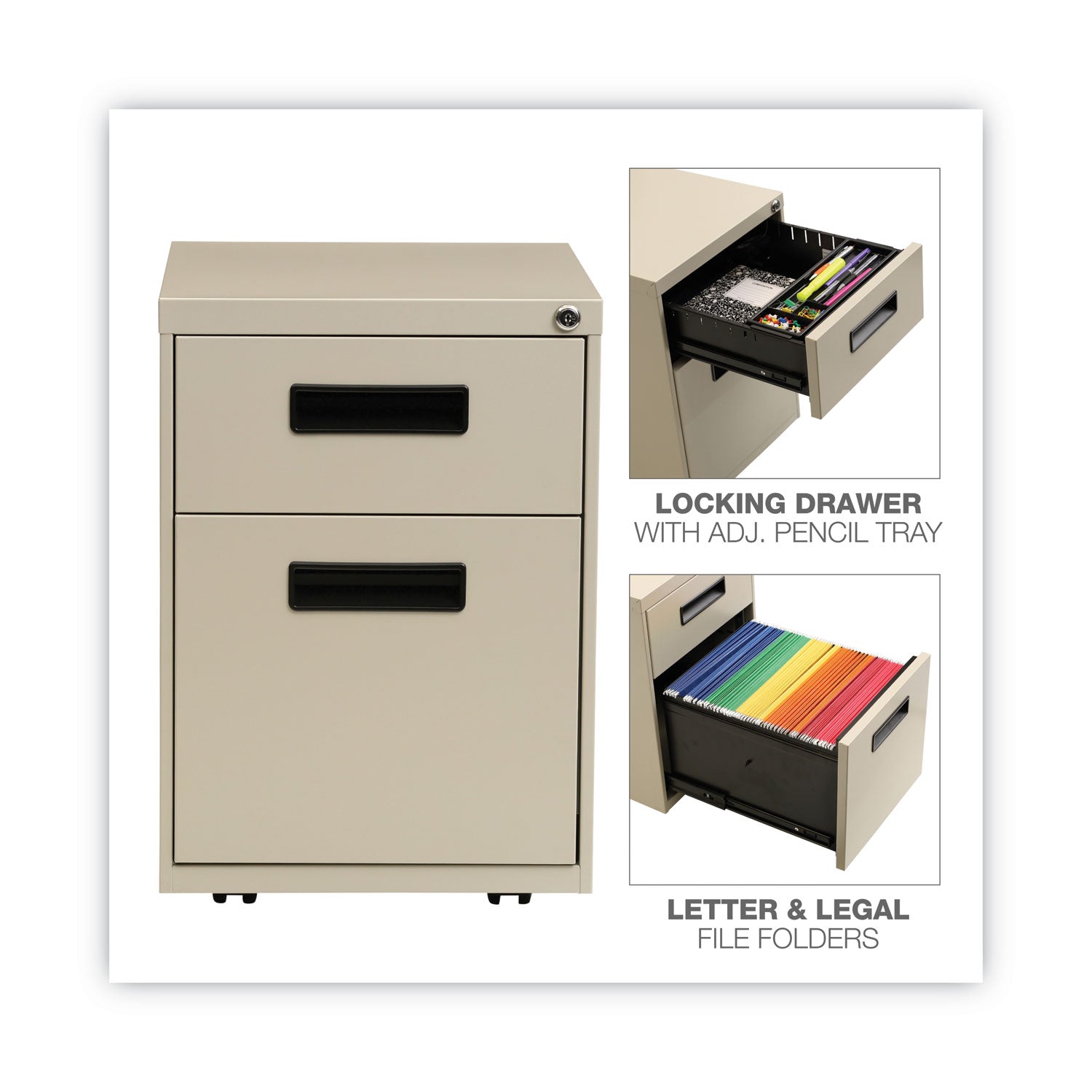 File Pedestal, Left or Right, 2-Drawers: Box/File, Legal/Letter, Putty, 14.96" x 19.29" x 21.65