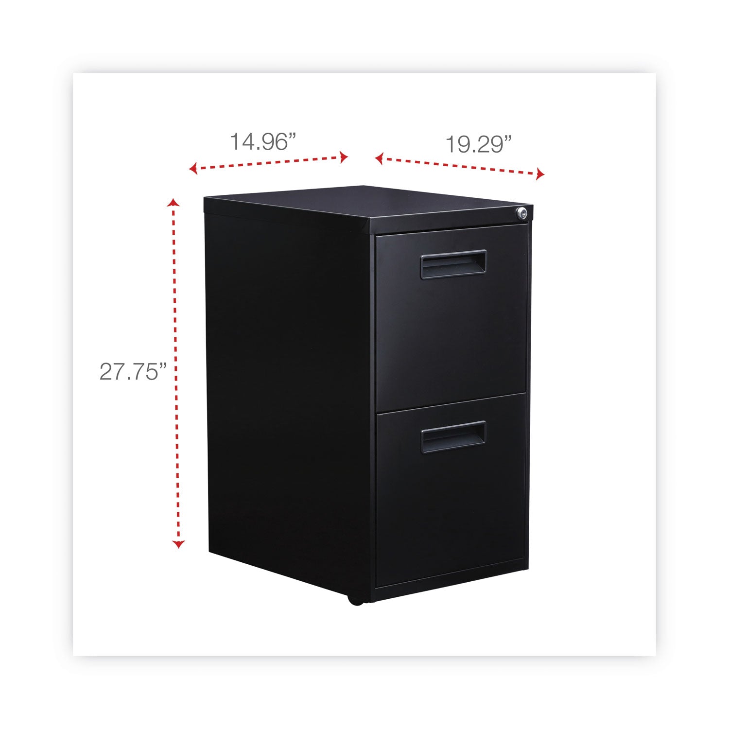 File Pedestal, Left or Right, 2 Legal/Letter-Size File Drawers, Black, 14.96" x 19.29" x 27.75