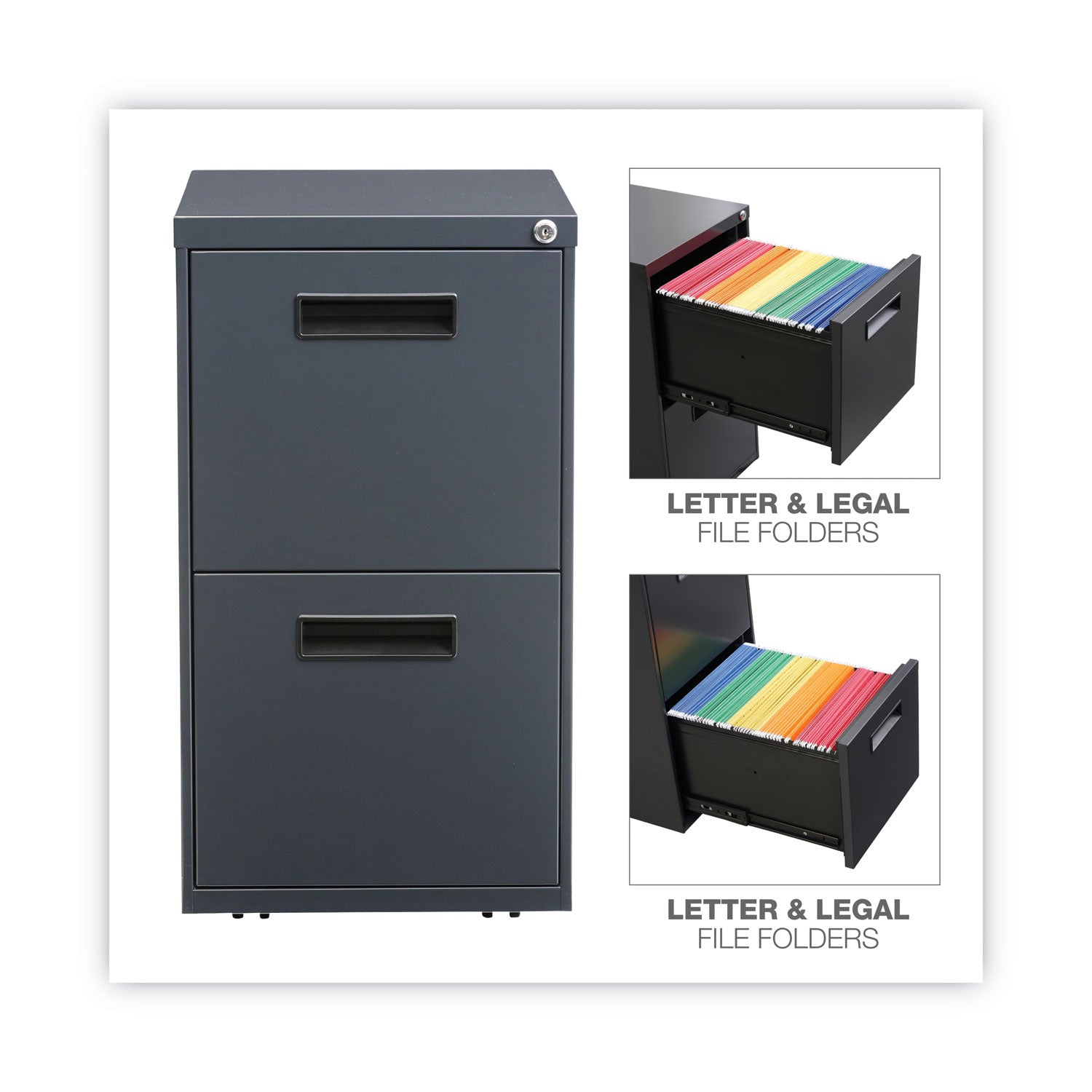 File Pedestal, Left or Right, 2 Legal/Letter-Size File Drawers, Charcoal, 14.96" x 19.29" x 27.75