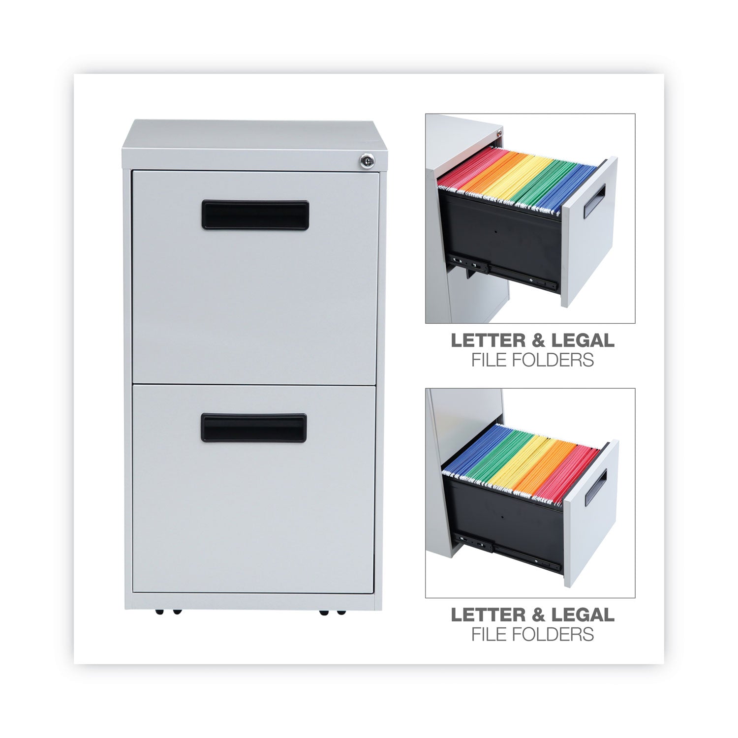 File Pedestal, Left or Right, 2 Legal/Letter-Size File Drawers, Light Gray, 14.96" x 19.29" x 27.75