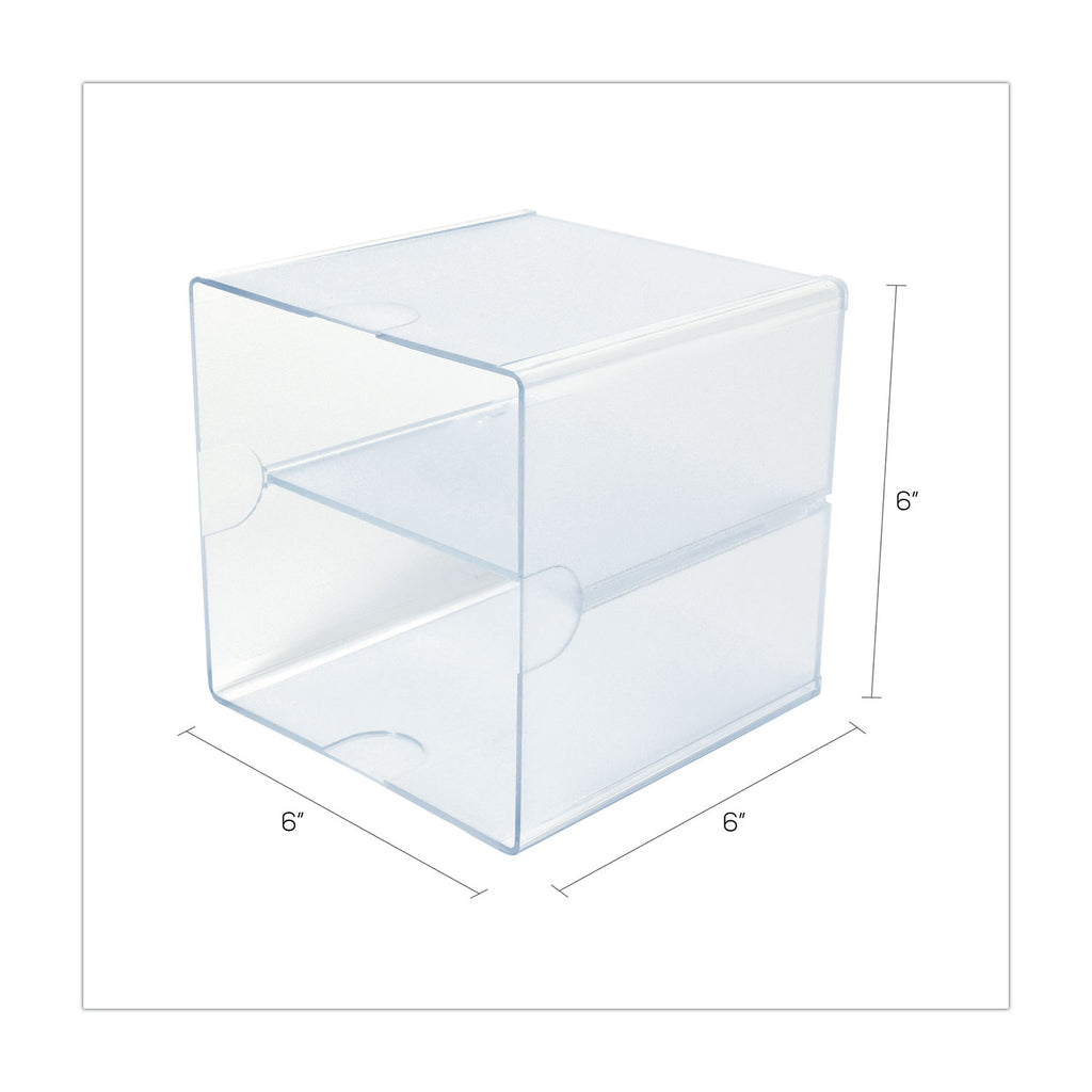 Stackable Cube Organizer, Divided, 2 Compartments, Plastic, 6 x 6 x 6, Clear