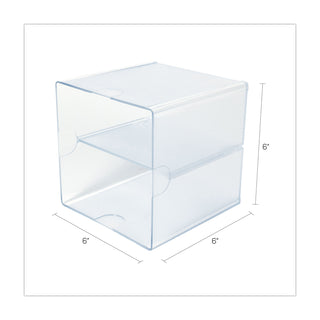 Stackable Cube Organizer, Divided, 2 Compartments, Plastic, 6 x 6 x 6, Clear