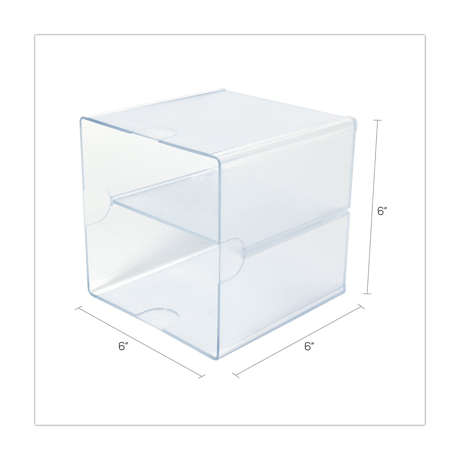 Stackable Cube Organizer, Divided, 2 Compartments, Plastic, 6 x 6 x 6, Clear