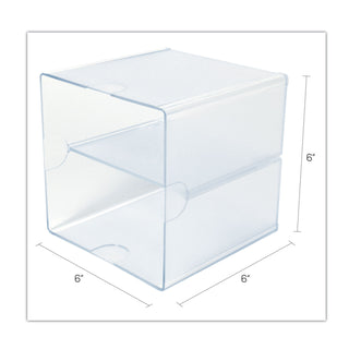 Stackable Cube Organizer, Divided, 2 Compartments, Plastic, 6 x 6 x 6, Clear