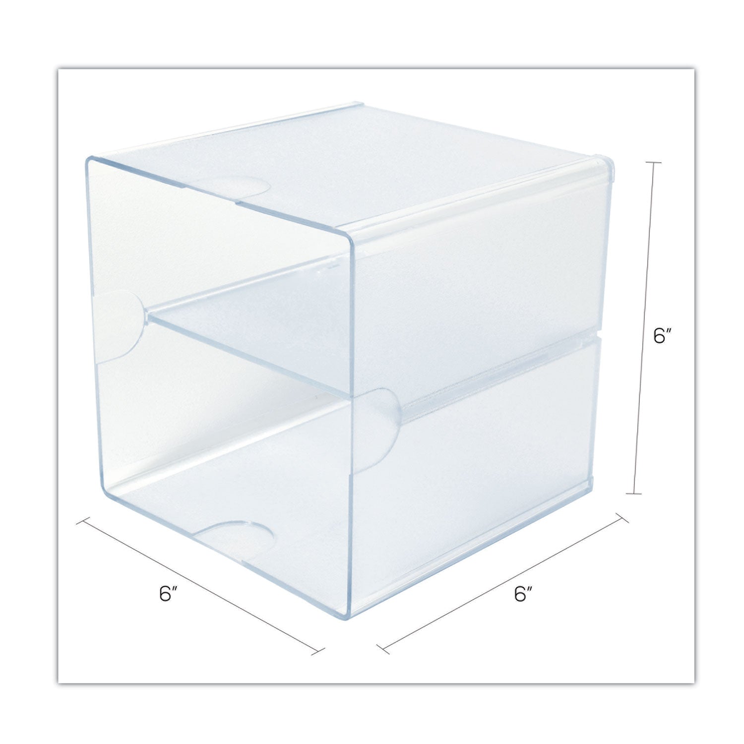 Stackable Cube Organizer, Divided, 2 Compartments, Plastic, 6 x 6 x 6, Clear