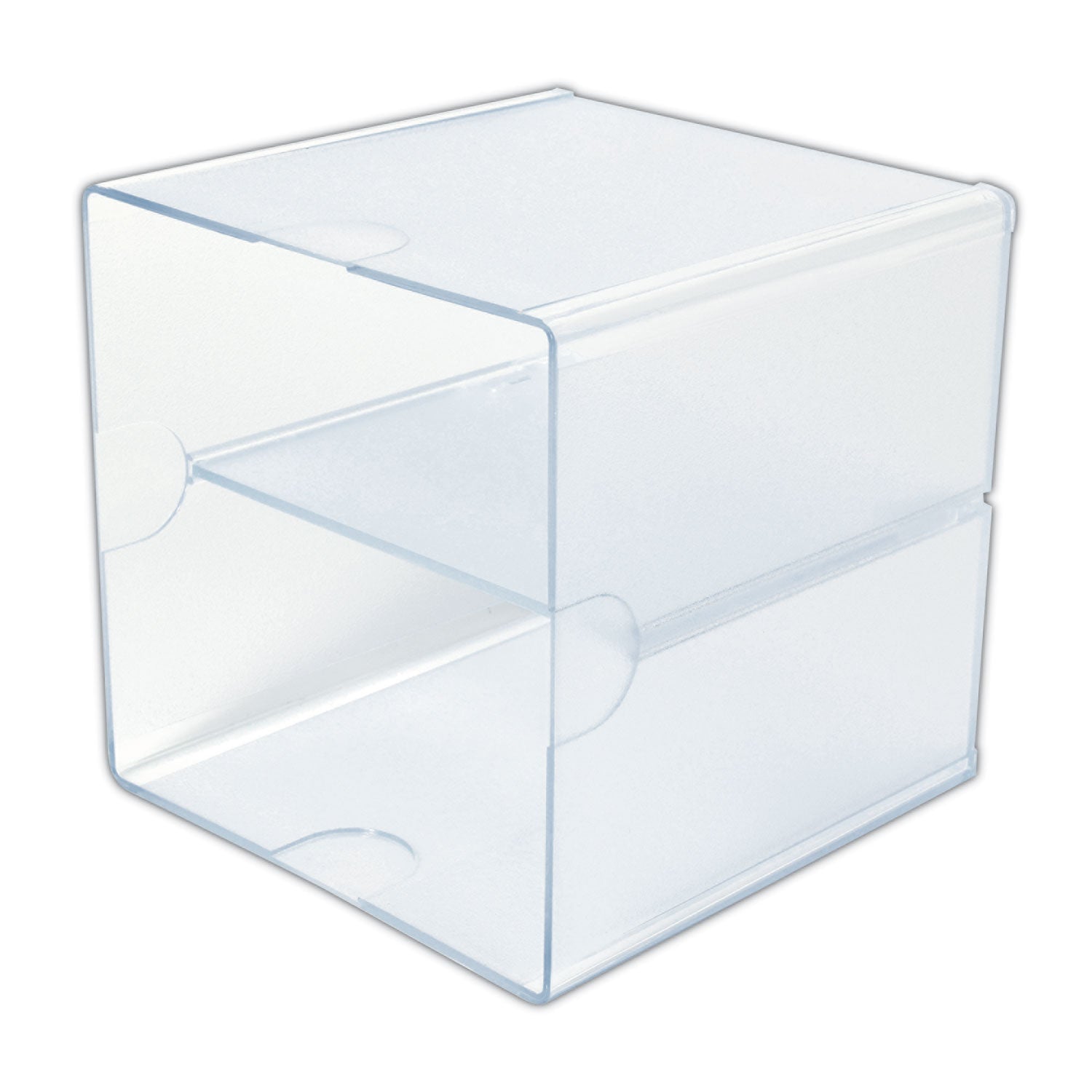 Stackable Cube Organizer, Divided, 2 Compartments, Plastic, 6 x 6 x 6, Clear - 