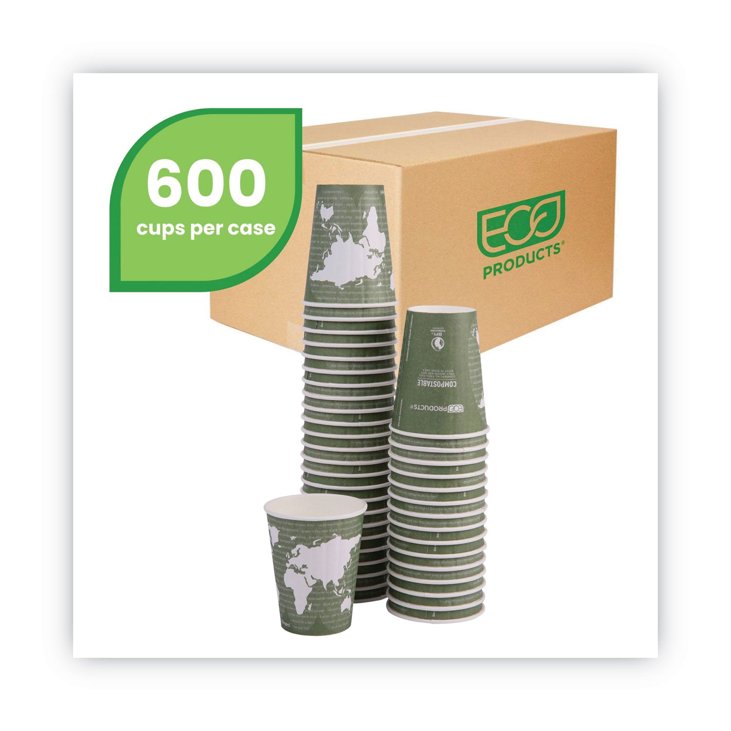 World Art Renewable and Compostable Insulated Hot Cups, PLA, 12 oz, 40/Packs, 15 Packs/Carton - 