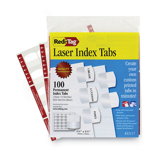 Laser Printable Index Tabs, 1/5-Cut, White, 1.13" Wide, 100/Pack - 