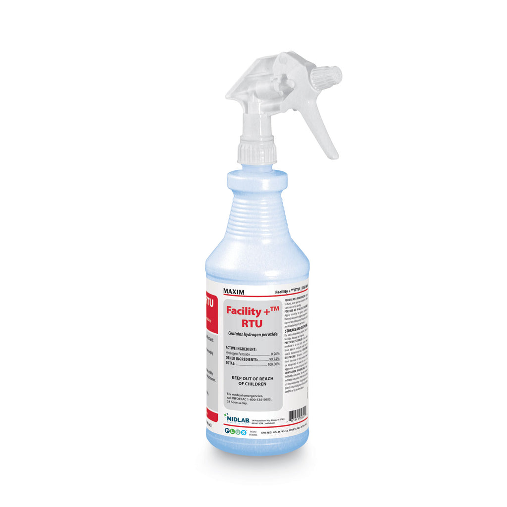 Facility+ RTU Disinfectant, Safe-to-Ship, Unscented, 32 oz, 6/Carton