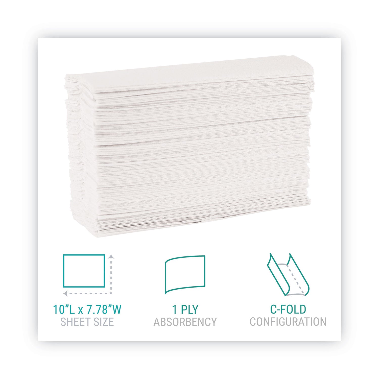 C-Fold Paper Towels, 1-Ply, 10.2 x 13.25, White, 200/Pack, 12 Packs/Carton - 