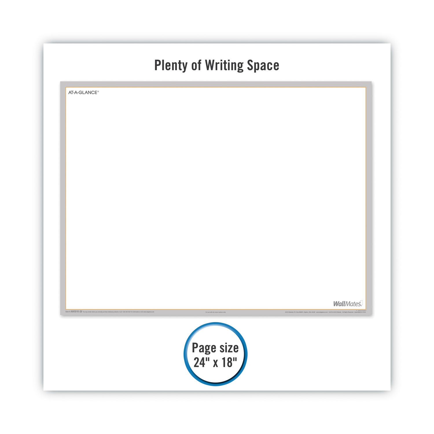 WallMates Self-Adhesive Dry Erase Writing/Planning Surface, 36 x 24, White/Gray/Orange Sheets, Undated