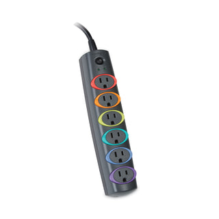 SmartSockets Color-Coded Strip Surge Protector, 6 AC Outlets, 6 ft Cord, 670 J, Black
