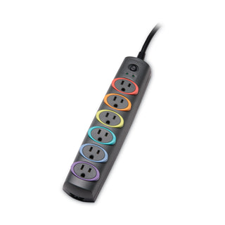 SmartSockets Color-Coded Strip Surge Protector, 6 AC Outlets, 8 ft Cord, 1,260 J, Black - 