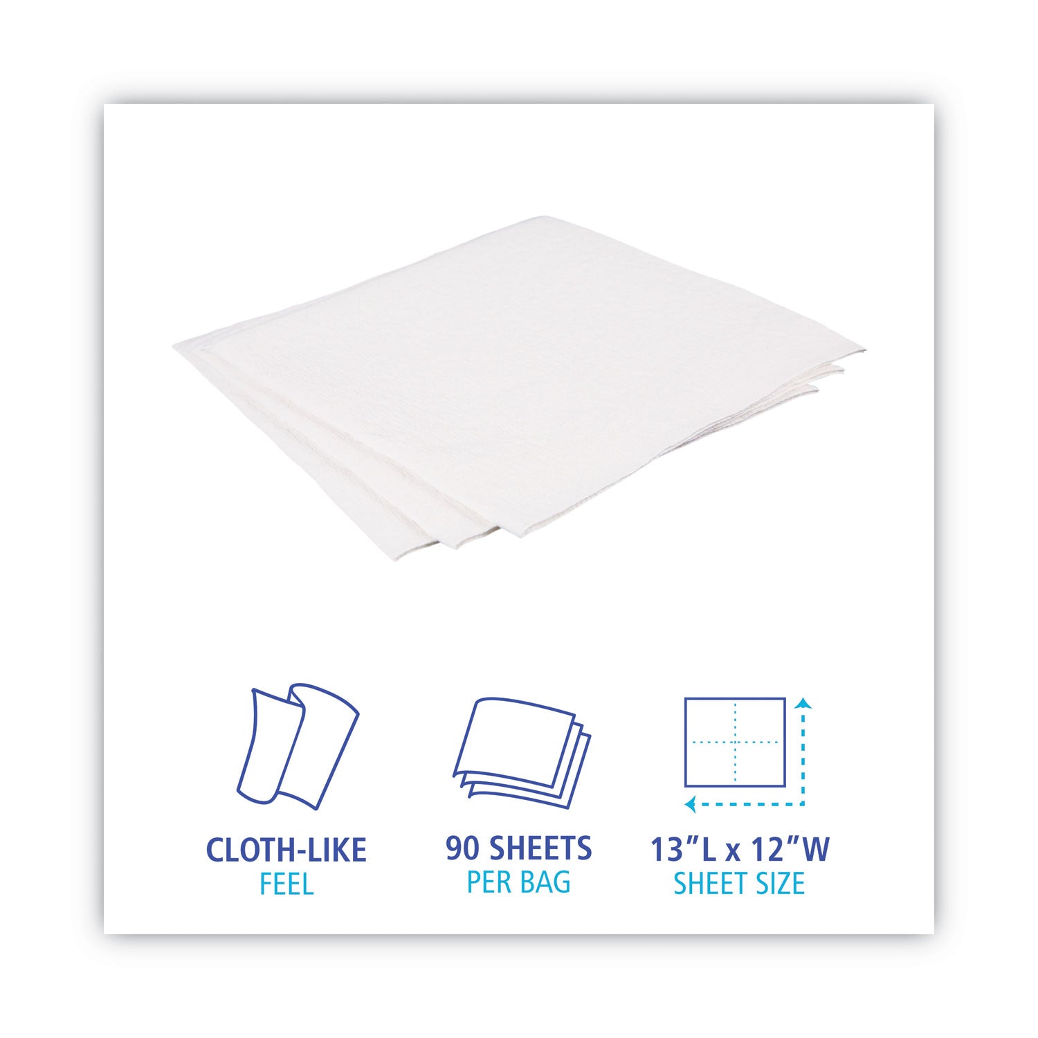 DRC Wipers, 12 x 13, White, 90 Bag, 12 Bags/Carton - 