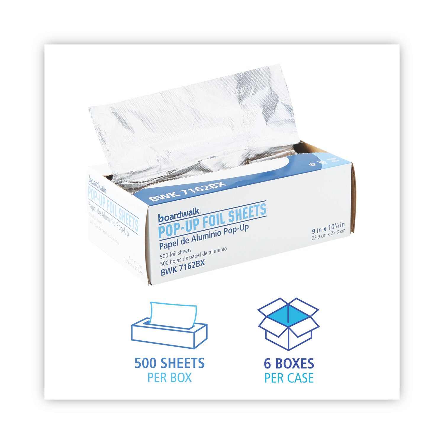 Standard Aluminum Foil Pop-Up Sheets, 9 x 10.75, 500/Box, 6 Boxes/Carton - 