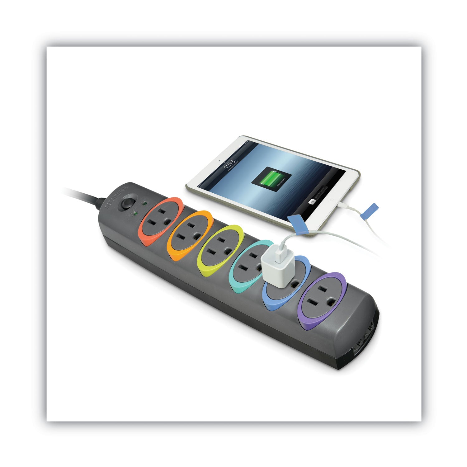 SmartSockets Color-Coded Strip Surge Protector, 6 AC Outlets, 6 ft Cord, 670 J, Black - 