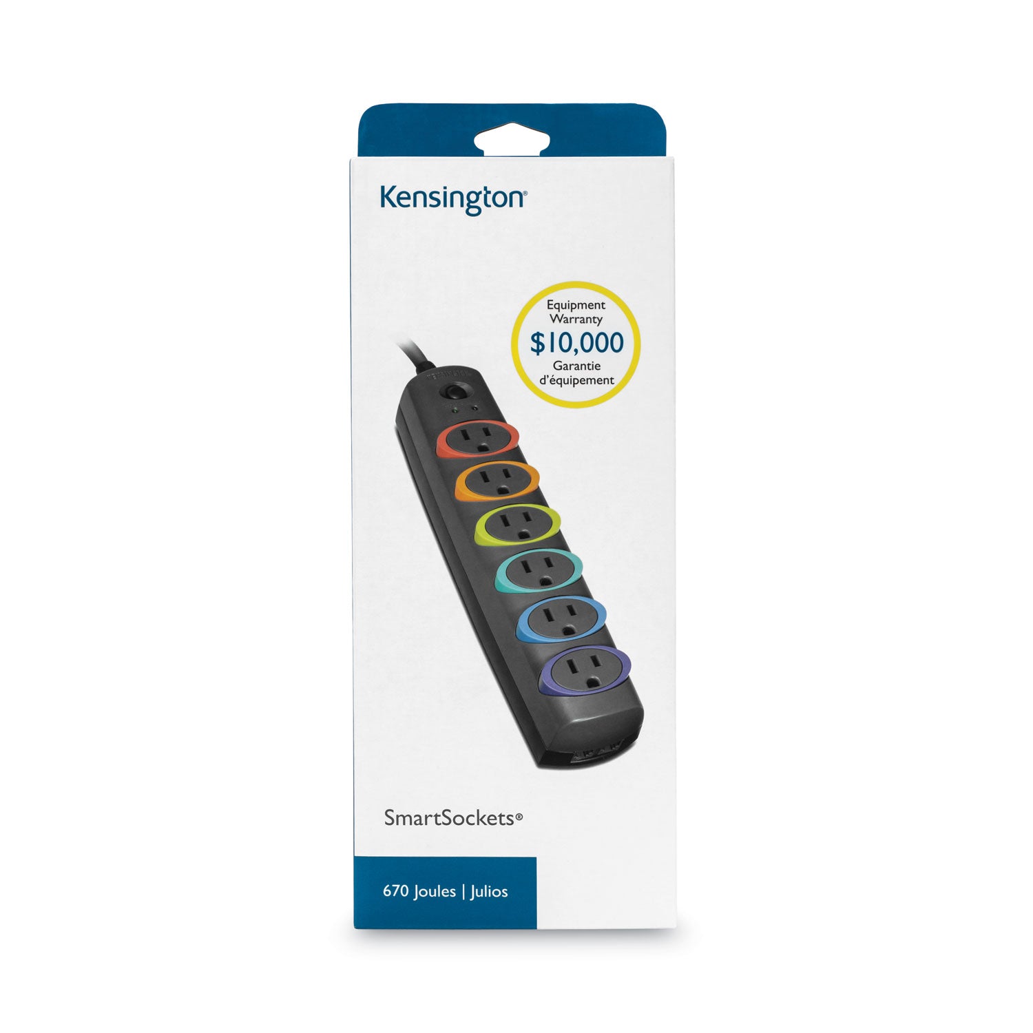 SmartSockets Color-Coded Strip Surge Protector, 6 AC Outlets, 6 ft Cord, 670 J, Black