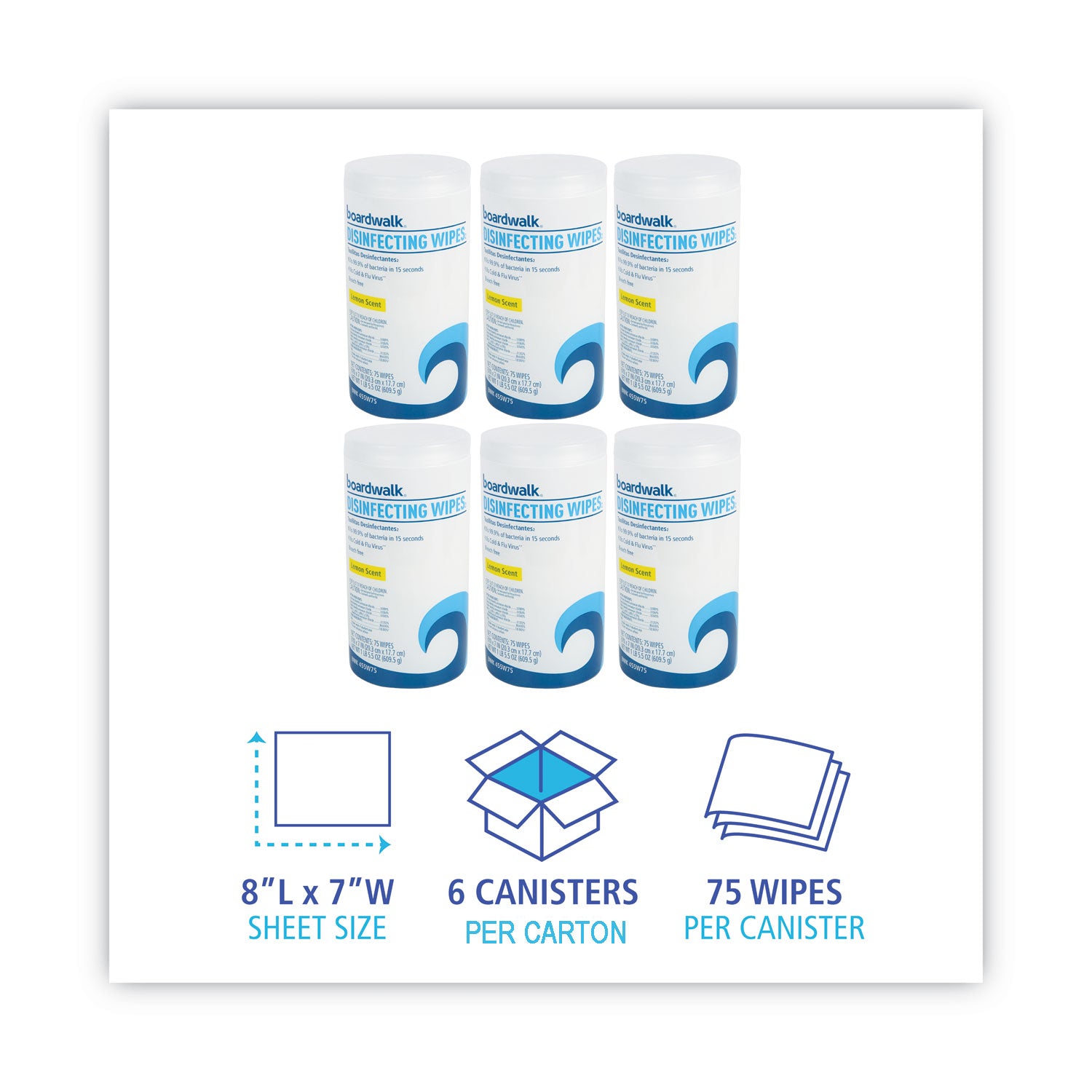 disinfecting-wipes-7-x-8-lemon-scent-75-canister-6-canisters-carton_bwk455w75 - 6
