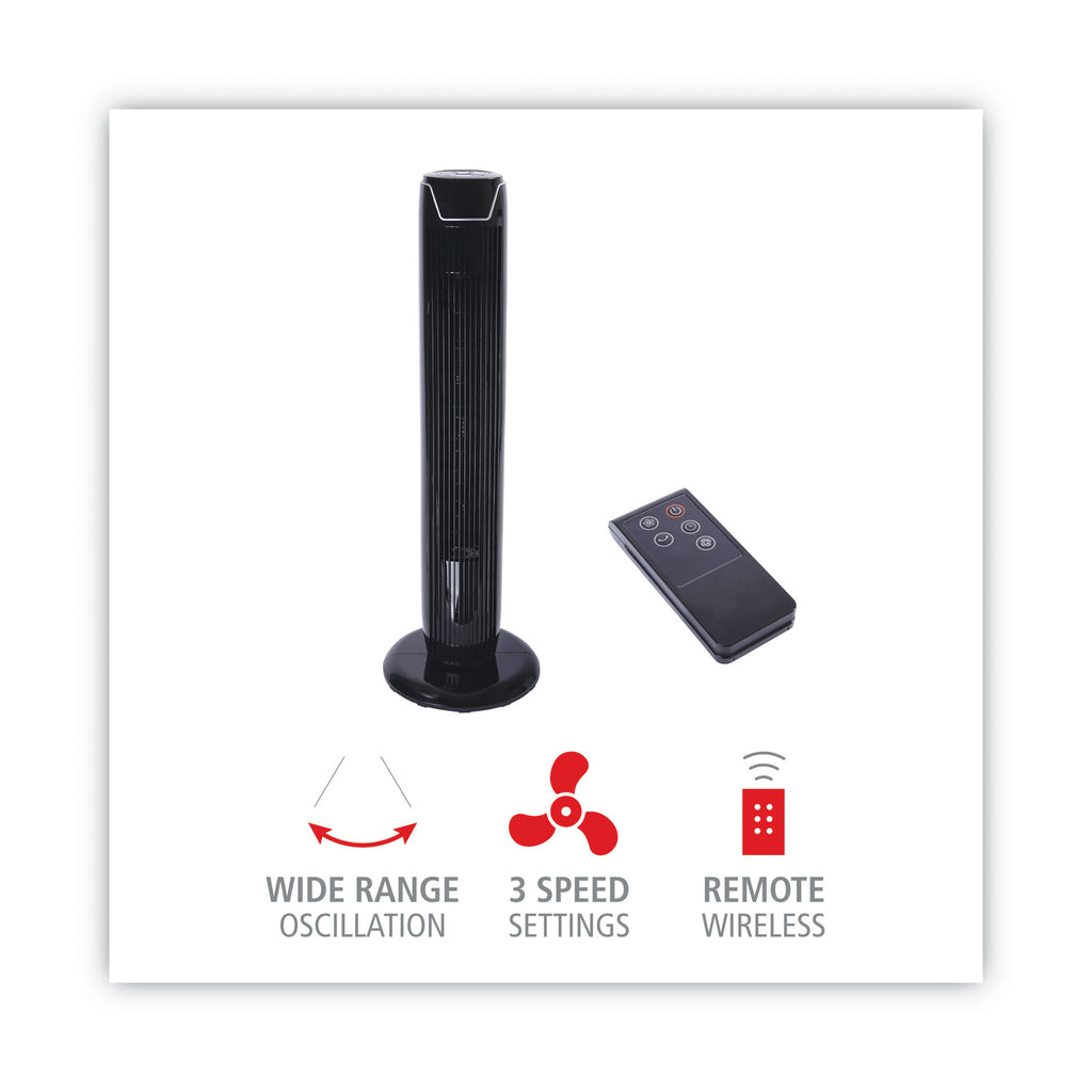36" 3-Speed Oscillating Tower Fan with Remote Control, Plastic, Black - 