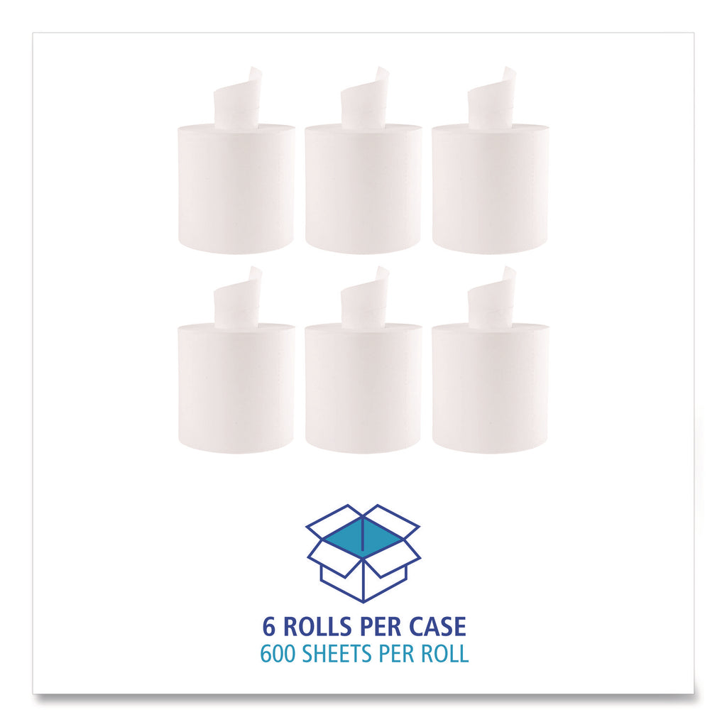 Center-Pull Roll Towels, 2-Ply, 10 x 7.6, White, 600/Roll, 6/Carton