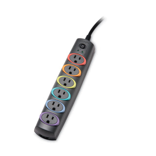 SmartSockets Color-Coded Strip Surge Protector, 6 AC Outlets, 6 ft Cord, 670 J, Black - 
