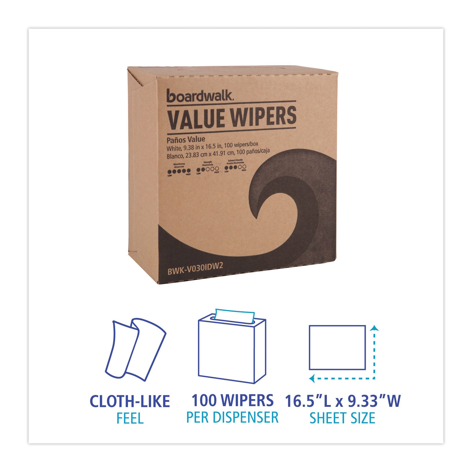 DRC Wipers, 9.33 x 16.5, White, 100 Dispenser Packs, 9 Dispenser Packs/Carton - 