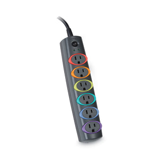 SmartSockets Color-Coded Strip Surge Protector, 6 AC Outlets, 8 ft Cord, 1,260 J, Black - 