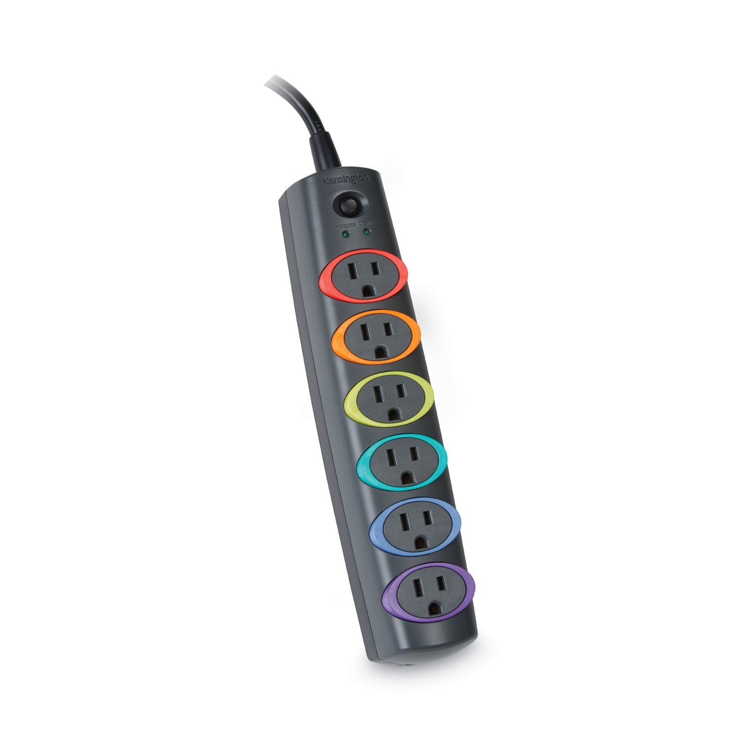 SmartSockets Color-Coded Strip Surge Protector, 6 AC Outlets, 8 ft Cord, 1,260 J, Black - 