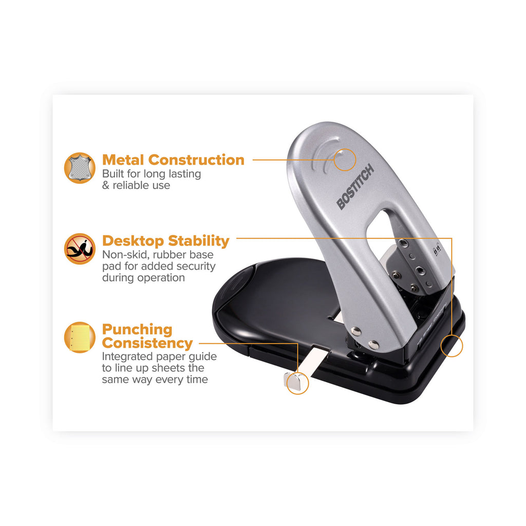 40-Sheet EZ Squeeze Two-Hole Punch, 9/32" Holes, Black/Silver