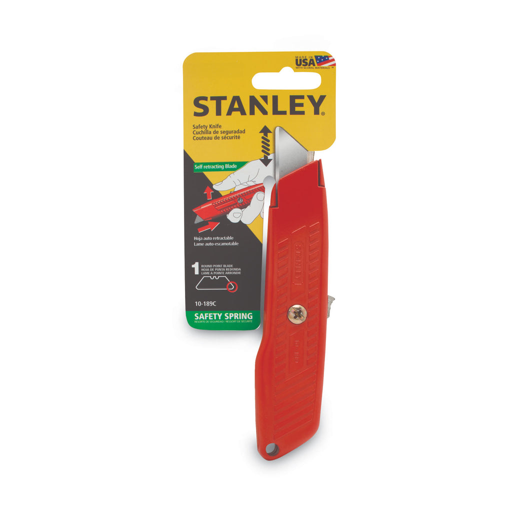 Interlock Safety Utility Knife with Self-Retracting Round Point Blade, 5.63" Metal Handle, Red Orange - 