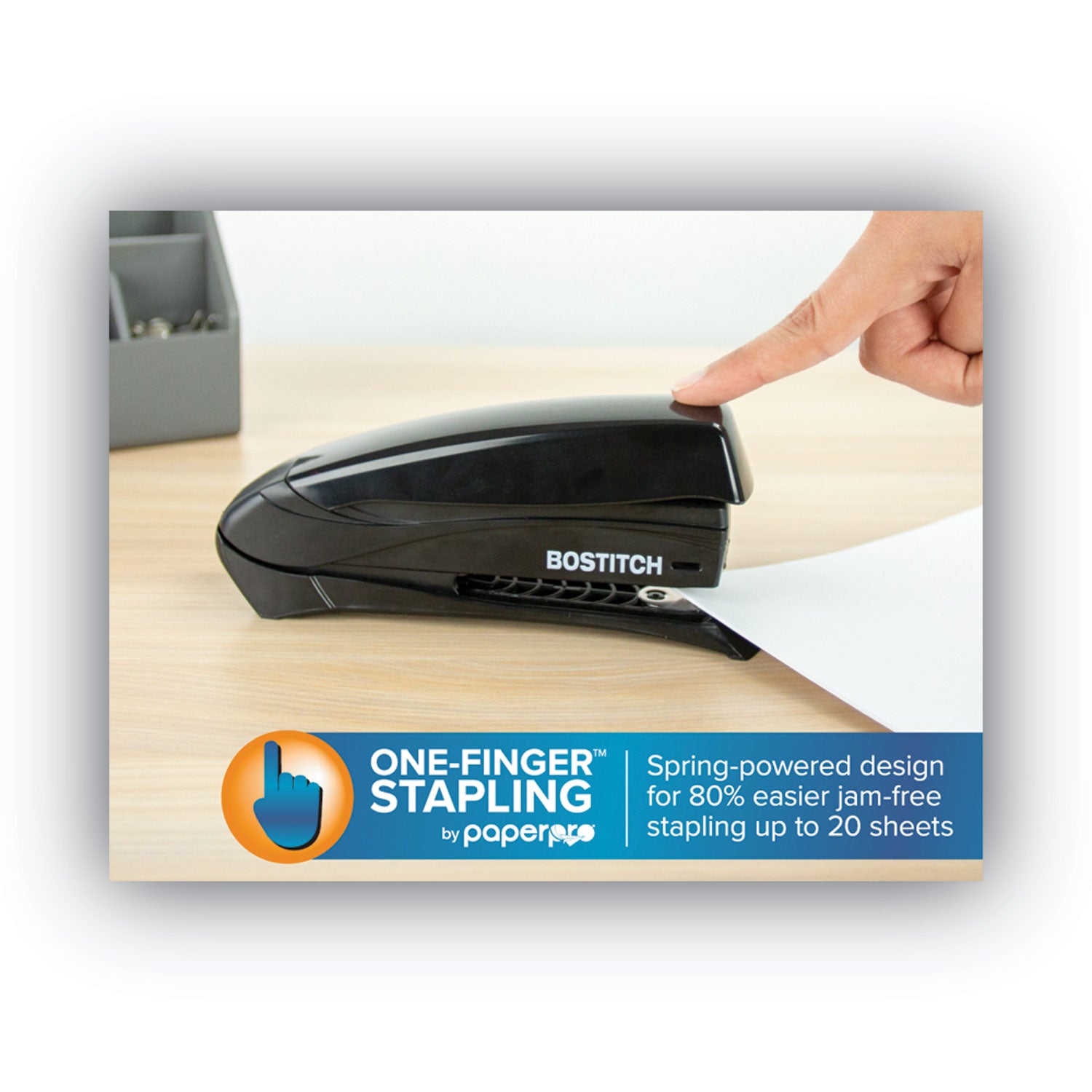 Inspire Spring-Powered Full-Strip Stapler, 20-Sheet Capacity, Black - 