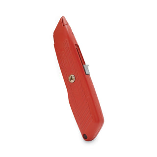 Interlock Safety Utility Knife with Self-Retracting Round Point Blade, 5.63" Metal Handle, Red Orange - 