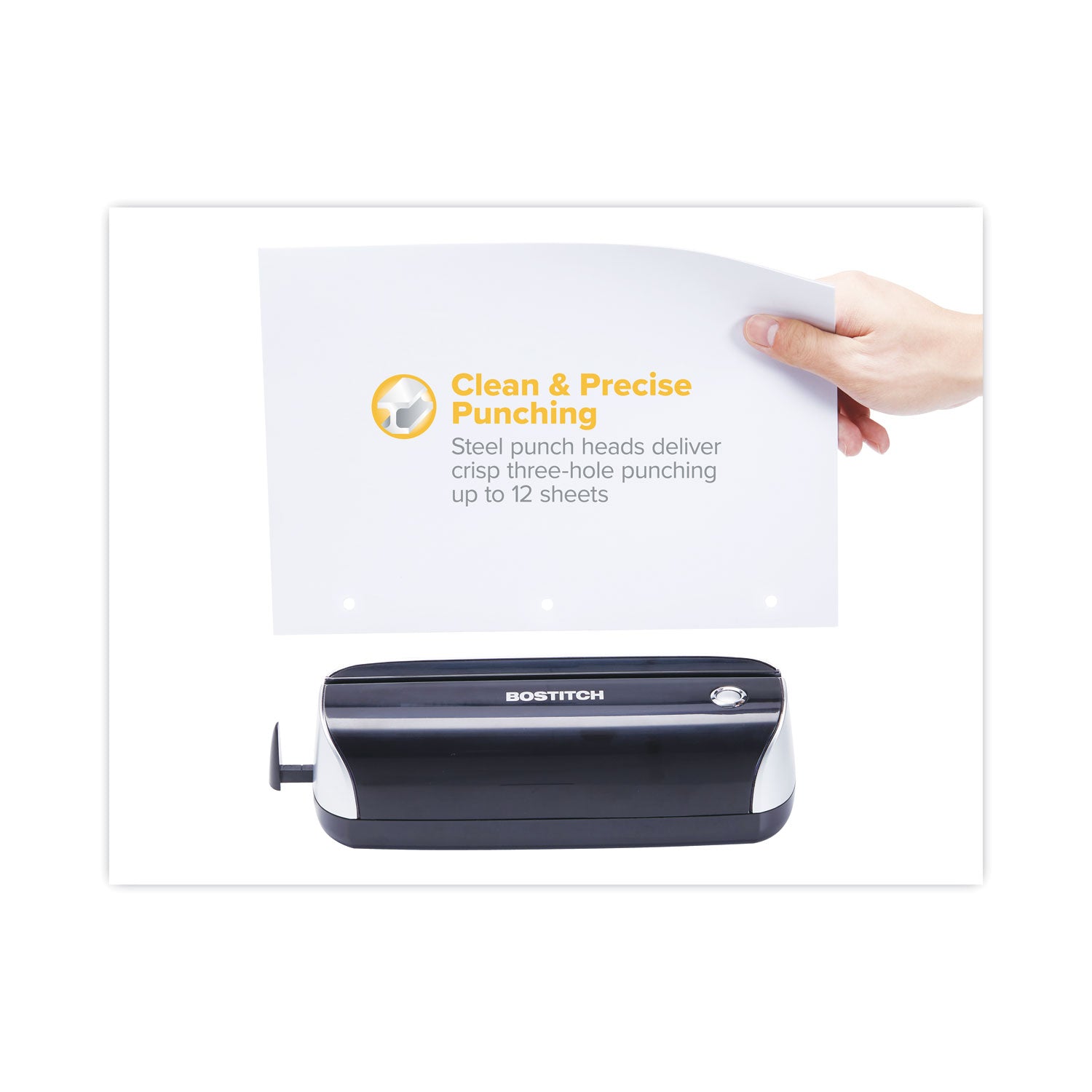 12-Sheet Electric Three-Hole Punch, 9/32" Holes, Black - 