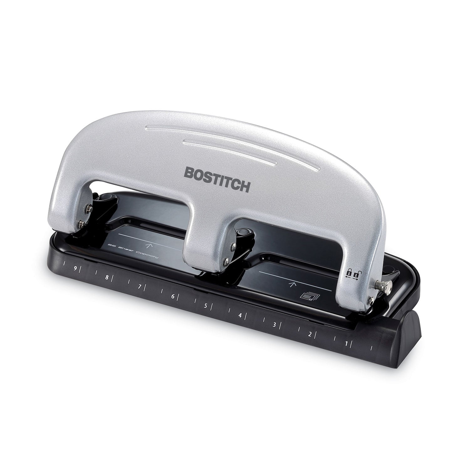 20-Sheet EZ Squeeze Three-Hole Punch, 9/32" Holes, Black/Silver - 