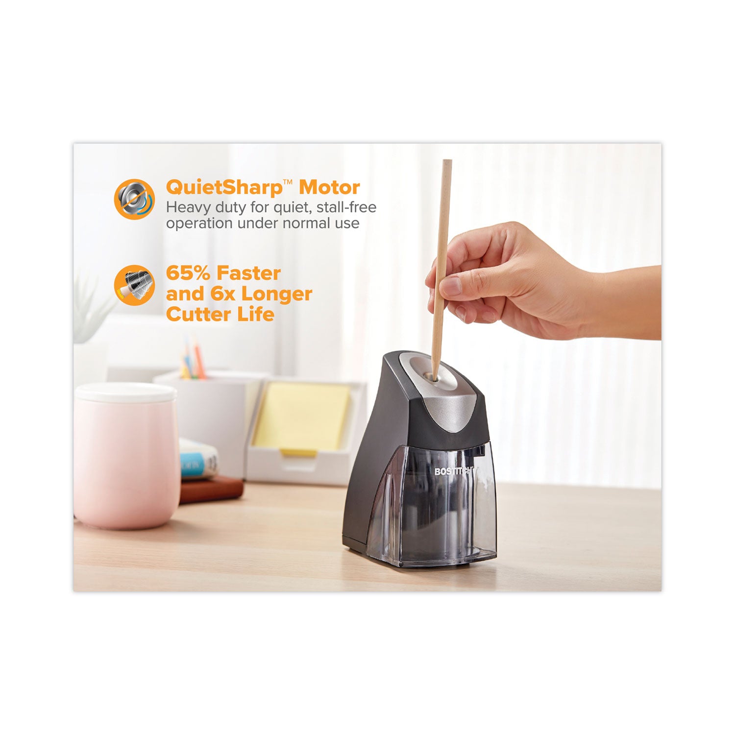 QuietSharp Executive Vertical Electric Pencil Sharpener, AC-Powered, 5.88 x 3.69 x 6.4, Black - 