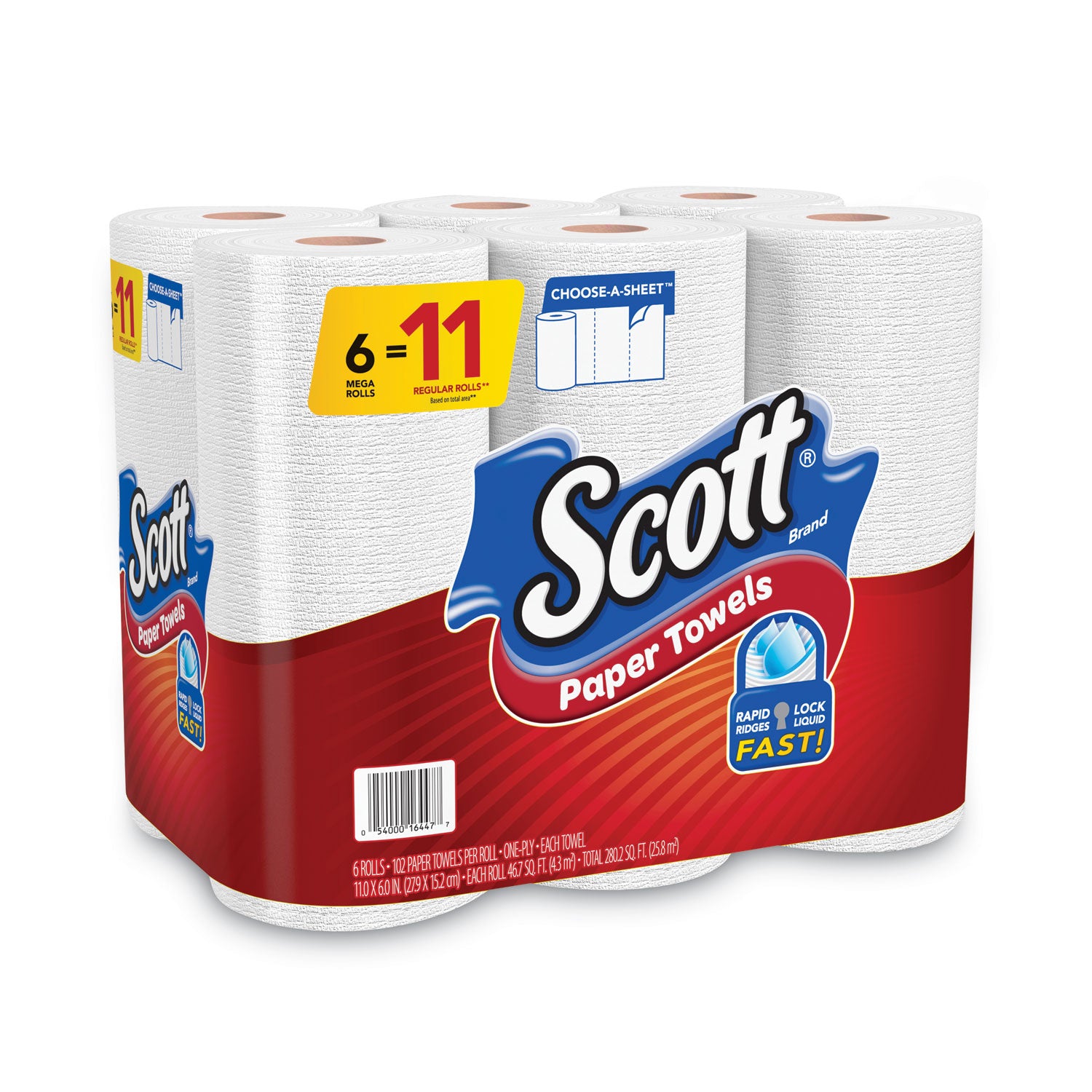 Choose-a-Size Mega Kitchen Roll Paper Towels, 1-Ply, 102/Roll, 6 Rolls/Pack, 4 Packs/Carton - 