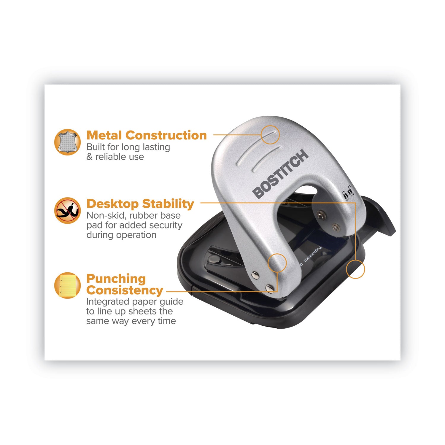 20-Sheet EZ Squeeze Two-Hole Punch, 9/32" Holes, Black/Silver