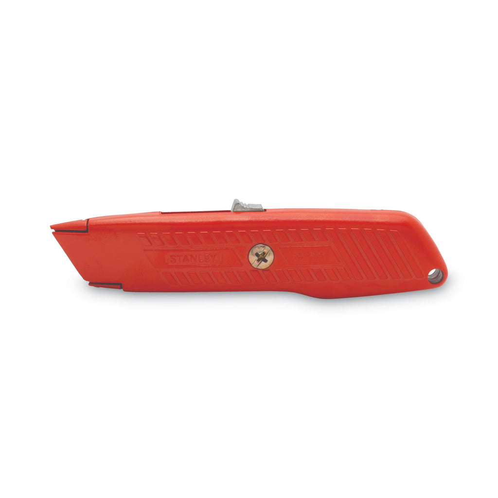 Interlock Safety Utility Knife with Self-Retracting Round Point Blade, 5.63" Metal Handle, Red Orange - 
