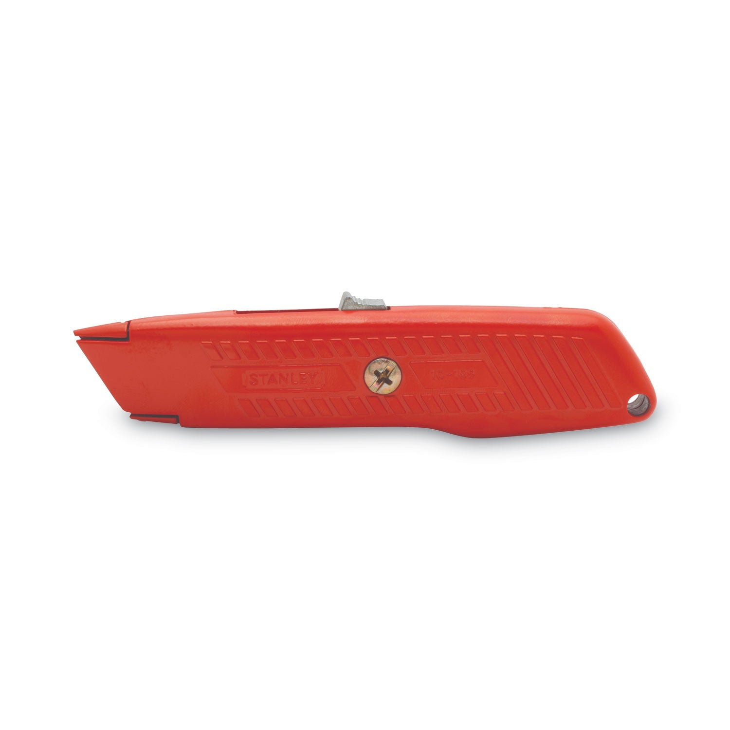 Interlock Safety Utility Knife with Self-Retracting Round Point Blade, 5.63" Metal Handle, Red Orange - 