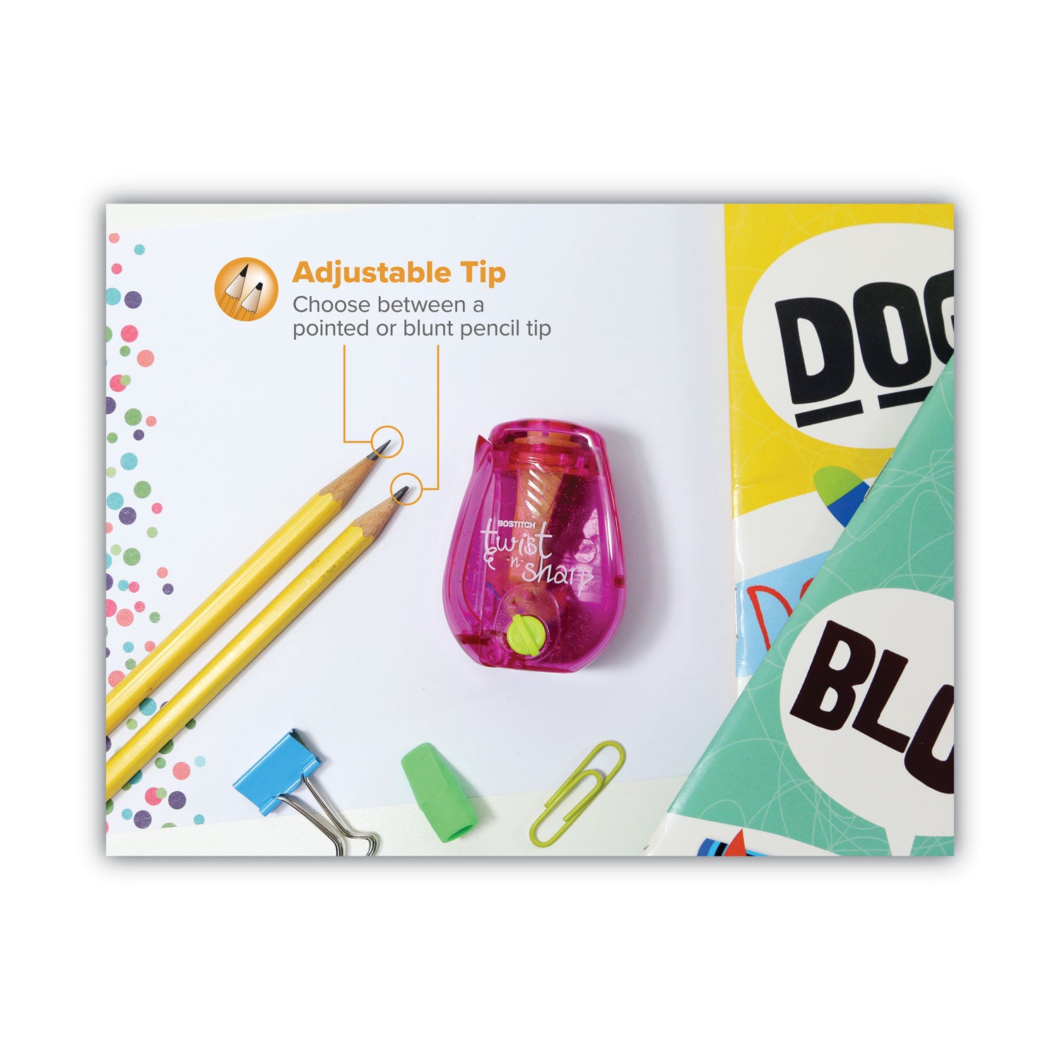 Twist-n-Sharp Pencil Sharpener, One-Hole, 3.5 x 1.25 x 5.5, Assorted Colors, 3/Box