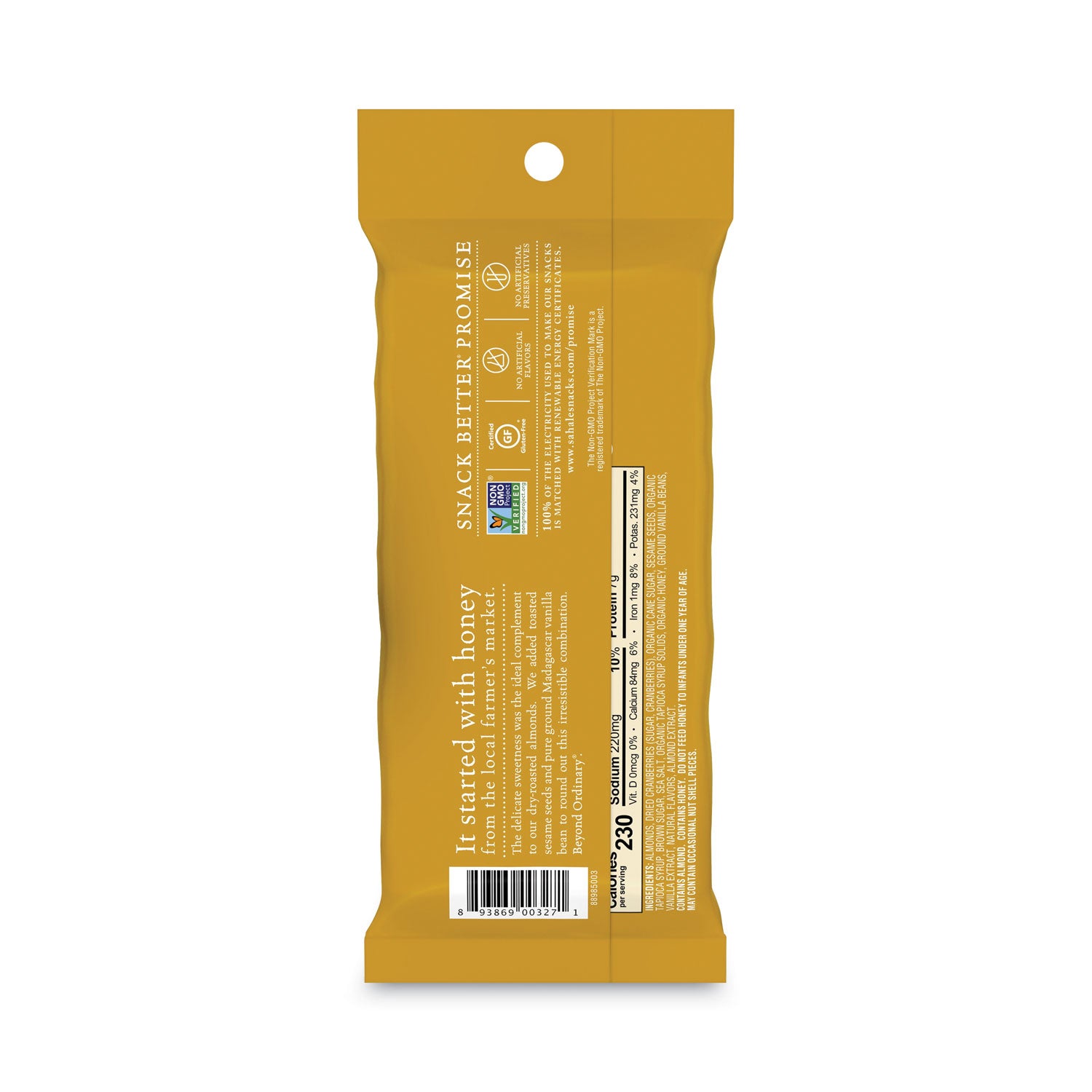 Sahale Snacks Honey Almonds Glazed Snack Mix - Non-GMO, Gluten-free - Honey, Almond, Vanilla - 1.50 oz - 18 / Carton